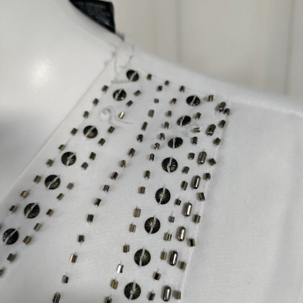 Maggie Barnes White Beaded Whimsy Artsey Lagenlook Gauzy Boho Mini Dress 14,NWT - Picture 5 of 10